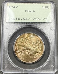 1947 Walking Liberty Half Dollar 50c – PCGS MS64 – Gold Toned OGH Rattler Holder