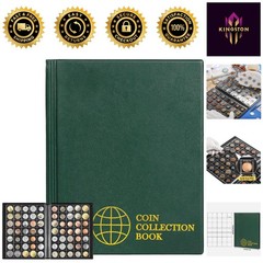 Green Coin Collection Holder with 350 Pockets – 10 Pages of Durable Storage
