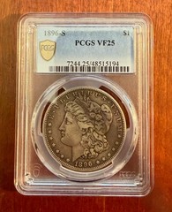 U.S. 1896-S MORGAN SILVER DOLLAR, PCGS CERTIFIED VF25, SAN FRANCISCO MINT