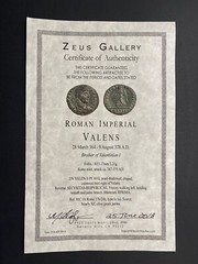 Roman Imperial Valens 364-378 AD Rome Mint, Nearly XF Olive Green Patina COA