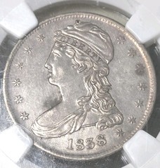 1838 CAPPED BUST REEDED HALF DOLLAR -NGC AU DETAILS OBV DAMAGE CLEANED