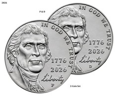 1776-2026 P+D Jefferson Nickel 5¢ SemiQ Uncirculated 2-Coin Set