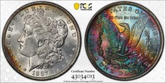 1887 Morgan Silver Dollar PCGS MS 62 CAC Color Rainbow Toned Colorful Toning