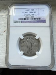 1930 S 25c Standing Liberty. PERFECT FOR YOUR LOWBALL SET. Good Details.