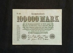 1923 German Reich 100,000 Mark UNC Reichsbanknote P#91a