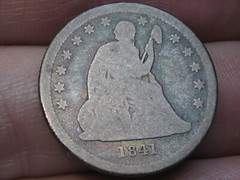 1841 P Silver Seated Liberty Quarter- Philadelphia, Good Details