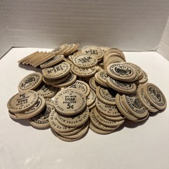 Lot of 100 Vintage Wooden Nickels By-Rite Snak Shoppes Coin Collection USED