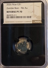 2026 Niue 1 Gram Gold $1 Zombie Beer 9kt. NGC Reverse PF 70
