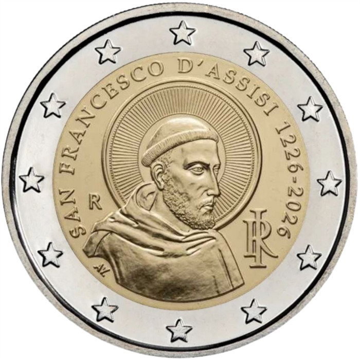 2026 Italy € 2 Euro Uncirculated UNC Coin – St Saint Francis of Assisi 800 Years