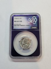 1944-D 5C FS Jefferson Silver War Nickel NGC MS65 5FS Trader Bea Purple Core