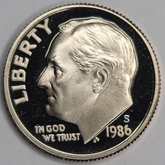 1986 S Gem Proof DCAM Roosevelt Dime – CN-Clad