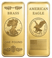 Walking Liberty 1 Pound Solid Brass Bullion Bar Ingot by Heavenly Metals