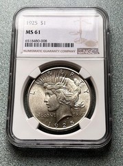 1925 SIVER PEACE DOLLAR GRADED BY NGC MS61 NICE COIN