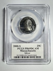 2000 S Silver Massachusetts State Quarter Proof PR69 DCAM PCGS Flag Label