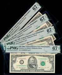 AC 1990 $50 Philadelphia FRN PMG 67 EPQ Fr 2124-E (price for one)