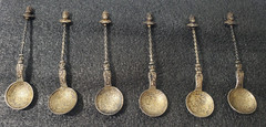 6 pc 17th Century,18th Century Silver German States 1/12 thaler Coin Teaspoons