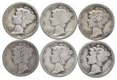 1917-S Mercury 90% Silver Dimes G-VG (Good – Very Good) Average Circulated