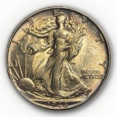 1946 Walking Liberty Half Dollar BU Golden Toning Original Skin Silver Coin