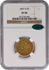1847-Dahlonega $5 Gold Liberty EF40 NGC (CAC)