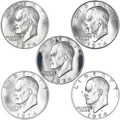 1974 P D S Eisenhower Dollars Silver & CN Clad 5 Coin Set