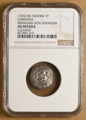 (1202-56) Austria 1 Pfennig Carinthia – Bernhard Von Spanheim NGC AU Details