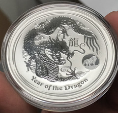 2012-P Australia $1 1oz .999 Silver Lunar Year of the Dragon with Lion Privy