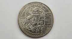 1982 Mexico 50 Pesos Coin – Coyolxauhqui; Closed M, Normal Dots – KM#490