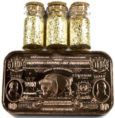 (2) 1 OUNCE .999 COPPER $10 BISON BARS + 3 JARS 24K GOLD FLAKES FREE SHIPPING