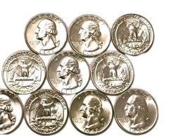 (10) Washington Quarters 90% SILVER from Estate 1932-1964 Bu Un Uncirculated