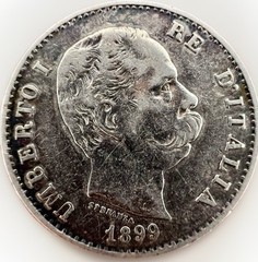 ITALY 1 Lira 1899 KM#24 – Umberto I ( 1878 – 1900 ) SILVER 4,95gr SM04