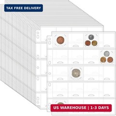 Coin Binder Sheets 30 Sheets 2″ X 2″ Coin Flips – 600 Pockets 7 Holes Coin Pages