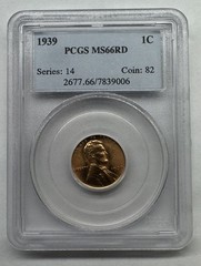 1939 Lincoln Wheat Cent PCGS MS66RD Free US Shipping