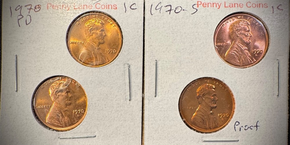 1970 P D S + S Lincoln Memorial Cent UNCIRCULATED + PROOF 4 Coin Lot