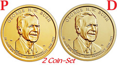 2-Coin (P & D) Set 2020 President George H.W. Bush Presidential Dollar $1 BU