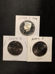 3 Coin Lot – 2004 P D S Kennedy Half Dollar 50c Year set NIFC Business & Proof