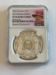 2022 St. Helena 1 oz Silver £1 Platinum Jubilee Queen Elizabeth QE NGC PR PF 70