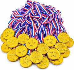 40 Pcs Plastic Gold Medals for Kids Awards Winner Award Medals with Ribbon