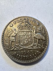 AUSTRALIA 1943 SILVER FLORIN COIN KING GEORGE VI WWII ISSUE HIGH DETAIL XF