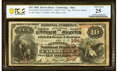 $10 1882 Brown Back Fr. 485 The Guernsey NB Cambridge, OH Ch. # 1942 PCGS VF25