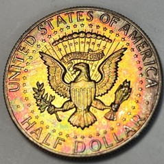 1967 50C Kennedy Silver Half Dollar Coin Monster Rev. Rainbow Toned !!!