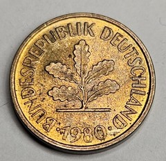 1980-F Germany 5 Five Pfenning – Circulated German Brass Clad Steel World Coin