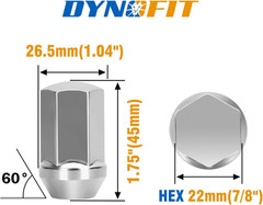 Dynofit 24Pcs 14X1.5 OEM Lug Nuts 1.75 Inch(45Mm) Height 7/8″ Hex(22Mm), M14-1.5