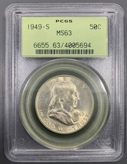 1949-S PCGS MS63 Franklin Silver Half Dollar 50c – Old Green Holder