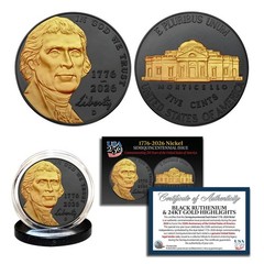 2026-D Jefferson Liberty Nickel BU Coin America 250 BLACK RUTHENIUM & 24K GOLD