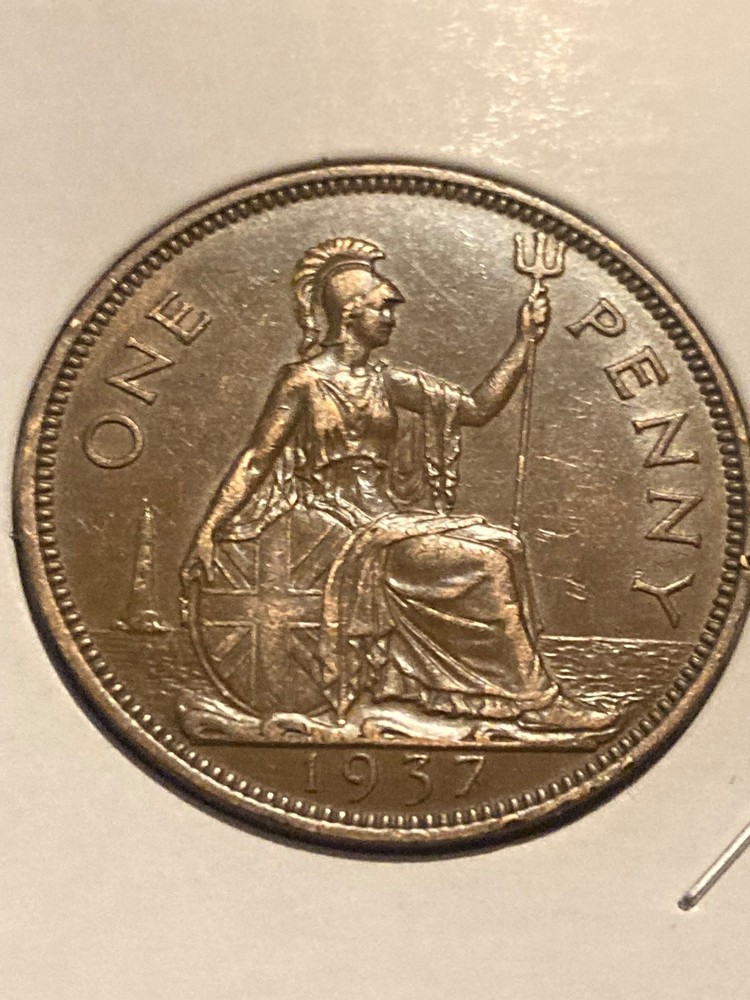 Great Britain 🇬🇧 UK 1 Penny 1937. KM#845. Large One Cent coin. King George VI.