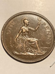 Great Britain 🇬🇧 UK 1 Penny 1937. KM#845. Large One Cent coin. King George VI.