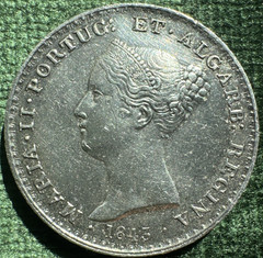 1843 Portugal 500 Reis 105,000 Mintage KM-471 Almost Unc+ .917 Ag Free Shipping