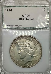 1934 Peace Silver Dollar Pastel Toned *COLOR* PCI Green Choice BU 90% Silver