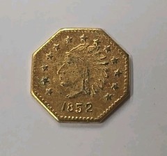 1852 California Gold 1/2 Fractional Pioneer Coin Circulated Uncertified 13 STARS