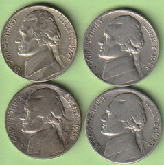 Set of Four WWII Silver War Nickels 1942 to 1945 All Different my Choice km192a
